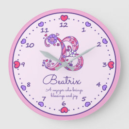 Monogram B-hjärtan-flickorna namn betyder rosa klo Rund Klocka