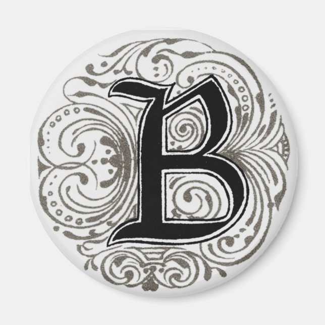 Monogram "B" i Grått-Magnet Magnet (Framsidan)