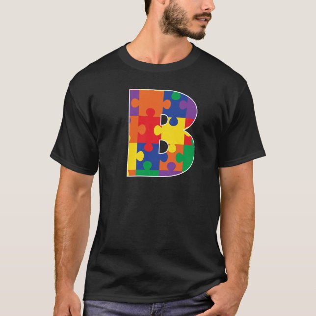 Monogram B i multipelt Färg-pussel Delar T Shirt (Framsida)