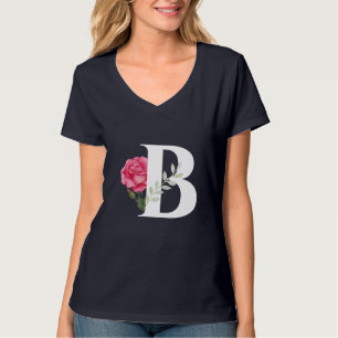 Monogram B i vit Rosa ros och Lämna T Shirt