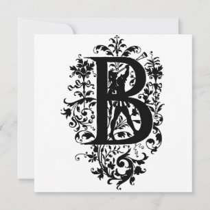 Monogram B Inledande svartvitt Blommönster