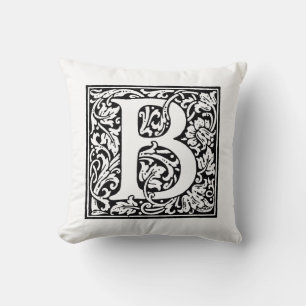 Monogram B Inledande svartvitt Blommönster Kudde