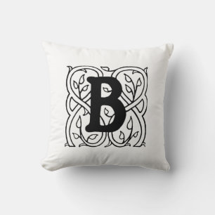 Monogram B Inledande svartvitt Blommönster Kudde