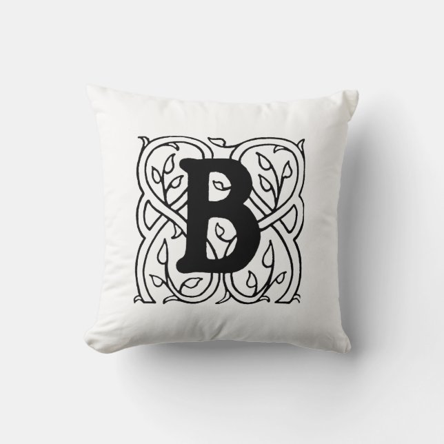 Monogram B Inledande svartvitt Blommönster Kudde (Framsida)