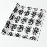 Monogram B Inledande svartvitt Blommönster Presentpapper<br><div class="desc">Monogram B Initial Black and White-Blommönster som figurerar pappert kan anpassas med en bild,  namn,  text,  logotyp eller bild. Byt vit bakgrund till en blå nyans,  grönt,  gult,  orange,  rosa,  röd,  brun och lila. Underbar för att stänga jul-,  födelsedag-,  babydusch- eller bröllopsgåvor.</div>