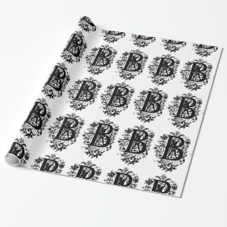Monogram B Inledande svartvitt Blommönster Presentpapper