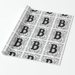 Monogram B Inledande svartvitt Blommönster Presentpapper<br><div class="desc">Monogram B Initial Black and White-Blommönster som figurerar pappert kan anpassas med en bild,  namn,  text,  logotyp eller bild. Byt vit bakgrund till en blå nyans,  grönt,  gult,  orange,  rosa,  röd,  brun och lila. Underbar för att stänga jul-,  födelsedag-,  babydusch- eller bröllopsgåvor.</div>