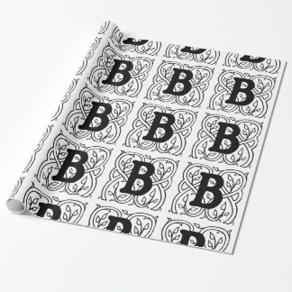 Monogram B Inledande svartvitt Blommönster Presentpapper