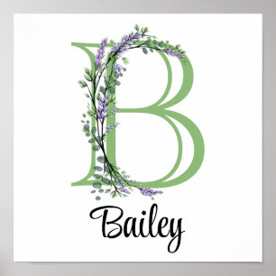 Monogram B Lavendel Eukalyptus barnkammardekor Poster
