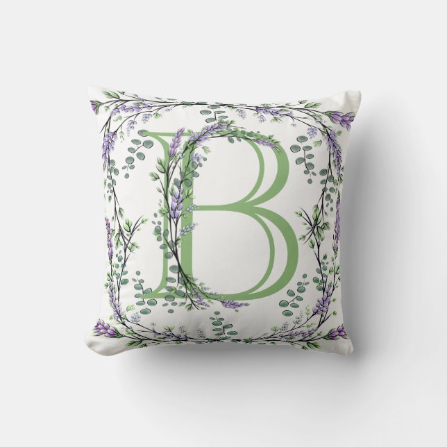Monogram B Lavender Eucalyptus Kudde (Framsida)