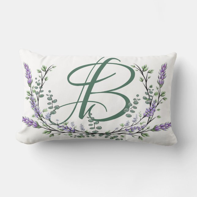 Monogram B Lavender Eucalyptus Lumbarkudde (Framsida)