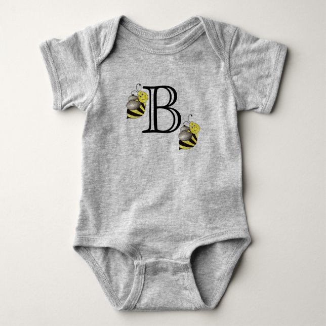 Monogram B Monogrammed Bumblebee Gult Humla T Shirt (Framsida)