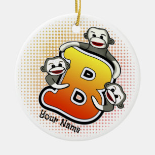 Monogram B Sock monkey Julgransprydnad Keramik