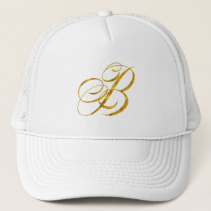 Monogram B Utformning av faux guld, metallisk Brev Truckerkeps