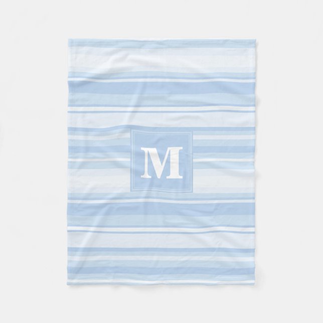 Monogram baby blue rand fleecefilt (Framsidan)