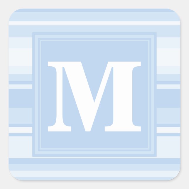 Monogram baby blue rand fyrkantigt klistermärke (Framsida)