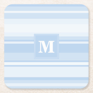 Monogram baby blue rand underlägg papper kvadrat