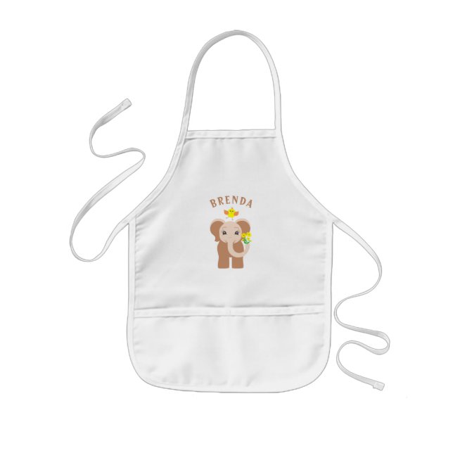 Monogram Baby Elephant Flowers Bird Barn Apron Barnförkläde (Framsidan)