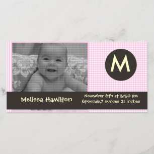 Monogram baby-fotokort meddelande
