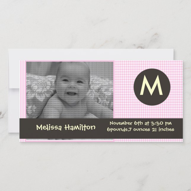 Monogram baby-fotokort meddelande (Framsida)