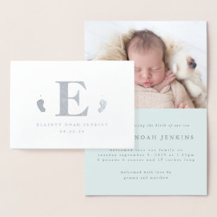 Monogram baby fött foto födelsemeddelande folierat kort