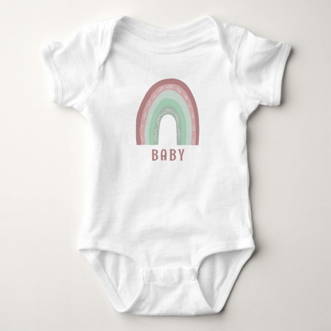 Monogram Baby Namn Earthy Boho Rainbow Baby Bodysu T Shirt (Framsida)