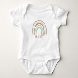 Monogram Baby Namn Earthy Boho Rainbow Grönt Brown T Shirt