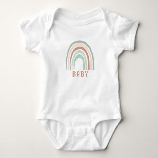 Monogram Baby Namn Earthy Boho Rainbow Grönt Brown T Shirt