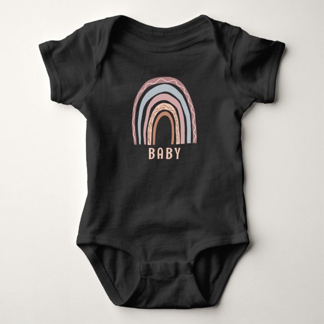 Monogram Baby Namn Earthy Boho Rainbow Neutralt T Shirt (Framsida)