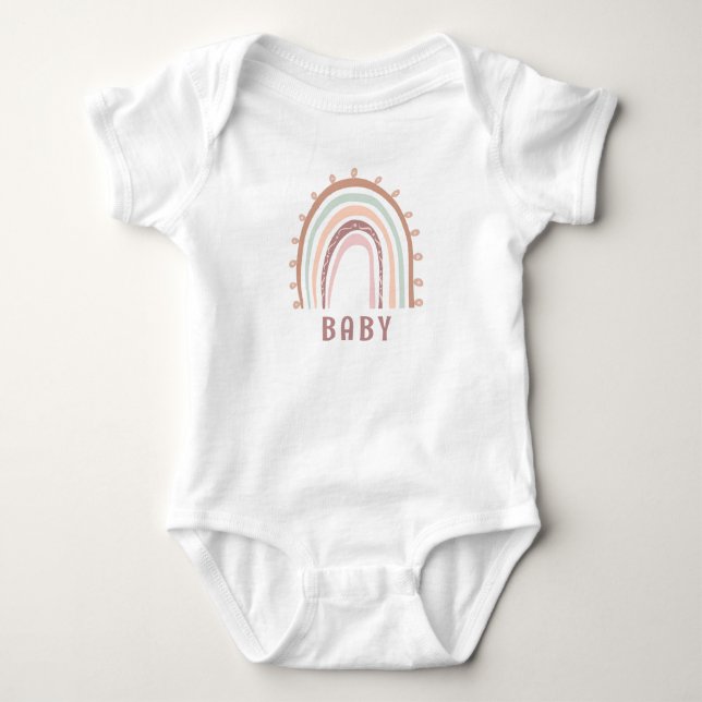 Monogram Baby Namn Earthy Boho Rainbow Rosa Brown T Shirt (Framsida)