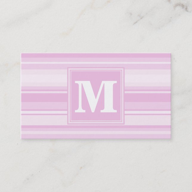 Monogram baby rosa ränder visitkort (Framsida)