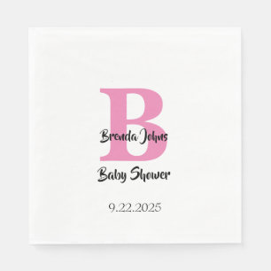 Monogram Baby Shower Rosa White Cute Elegant Pappersservett