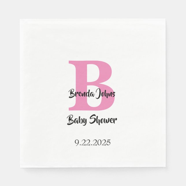 Monogram Baby Shower Rosa White Cute Elegant Pappersservett (Framsidan)