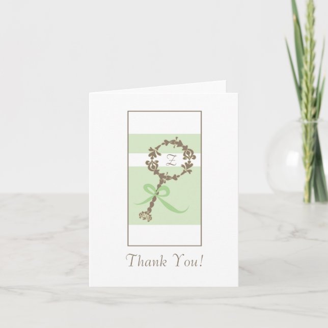 Monogram Baby Shower Tack - Grönt Rattle Kort (Framsida)