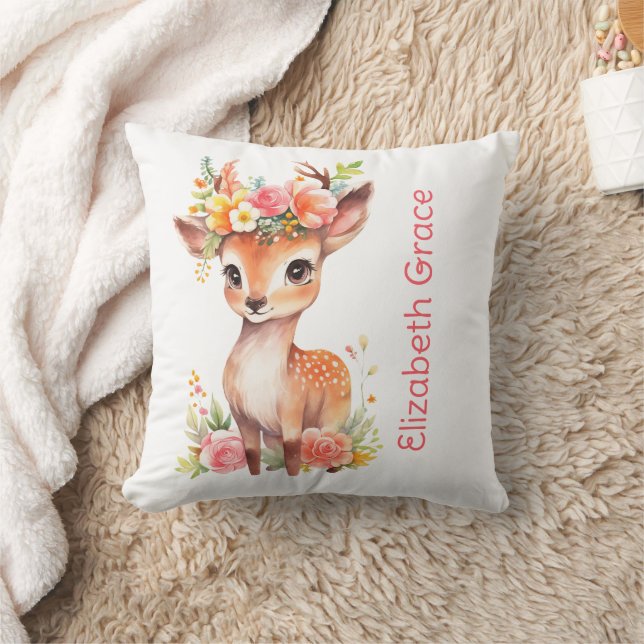 Monogram Babyhjort Rosa Blommor Blommor Baby Kudde (Filt)