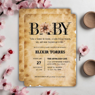 Monogram babyskor för baby Vintage Blommigt Inbjudningar
