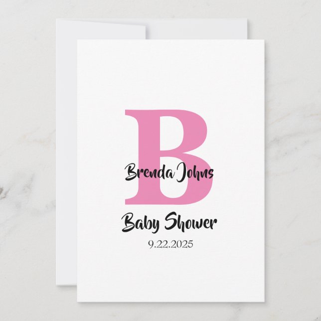 Monogram Babyskor Rosa Vit Cute Simple Inbjudningar (Framsida)