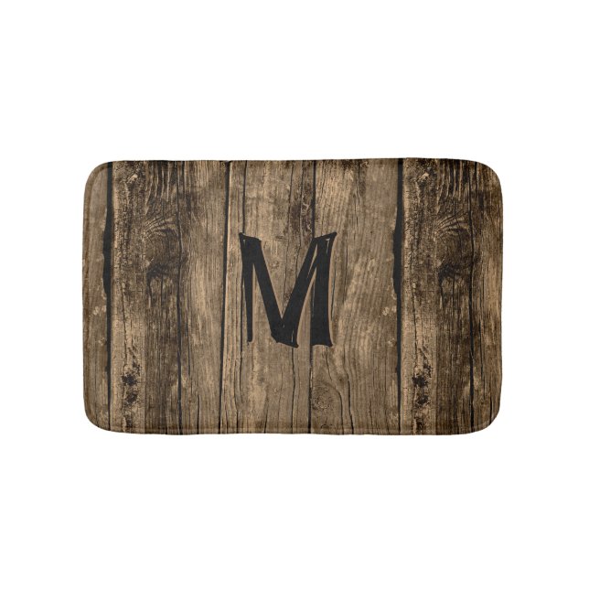 Monogram badmatte i rustik trästil badrumsmatta (Framsidan)