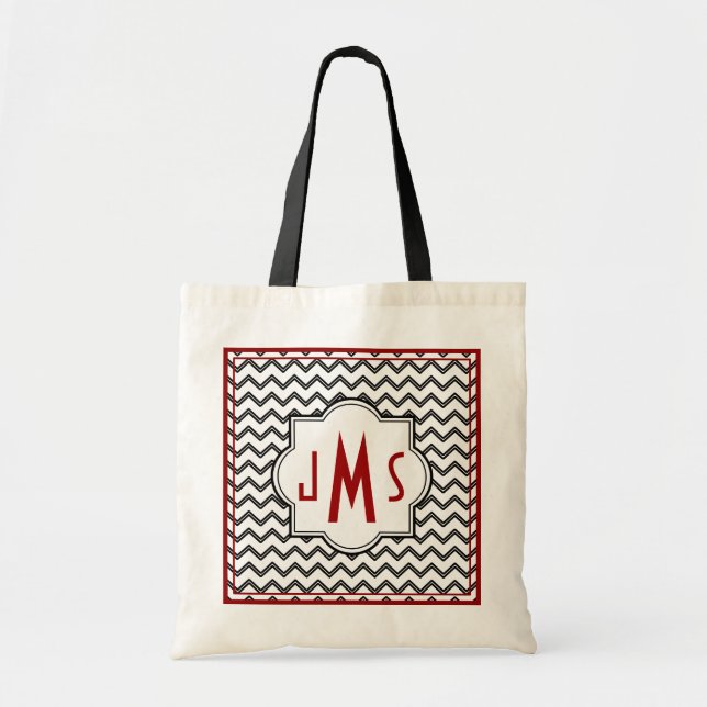 Monogram Bag för svart och röd Chevron Tygkasse (Framsidan)