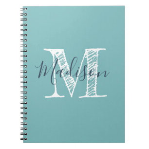 Monogram bärbar Journal Blue-Grönt Anteckningsbok