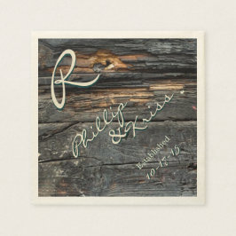 Monogram Barn Wood Bröllop Napkins Pappersservett
