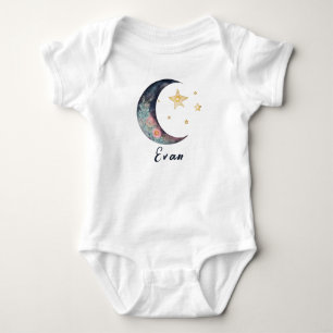 Monogram Barnnamn Jordnära Boho Blomma Måne Stjärn T Shirt