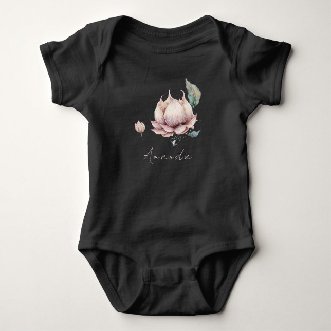 Monogram Barnnamn Jordnära Boho Vacker Lotusblomma T Shirt (Framsida)