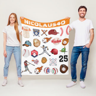 Monogram Baseball player Modern sport pattern Fleecefilt