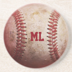 Monogram Baseball Round Sandstone Underlägg