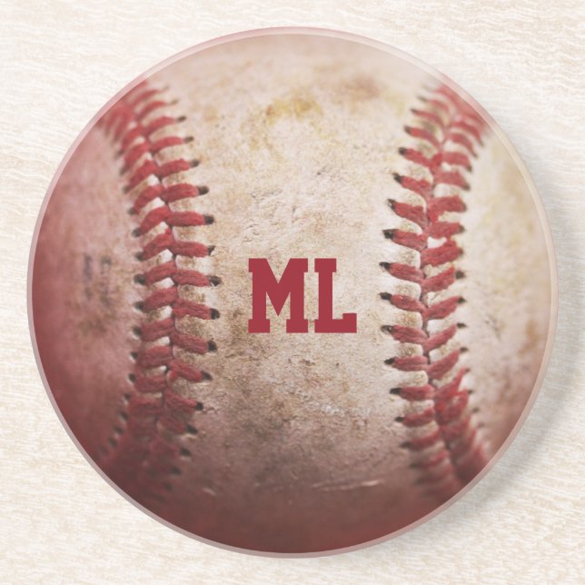 Monogram Baseball Round Sandstone Underlägg (Framsidan)