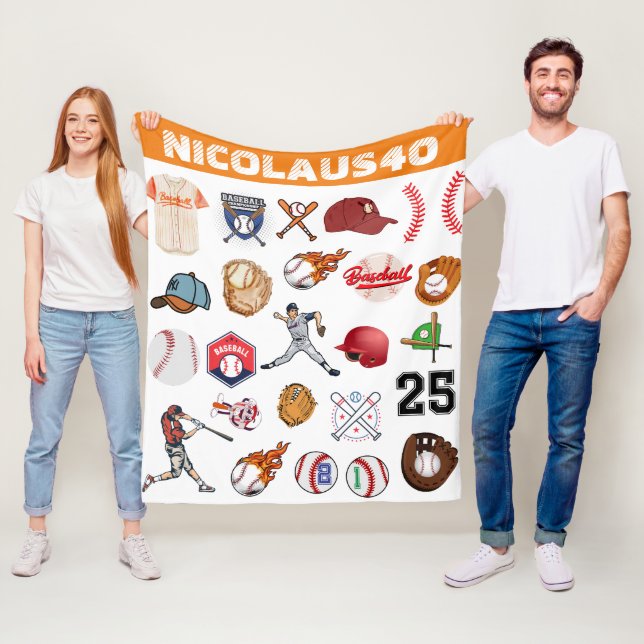 Monogram Basebollspelare Modernt sportmönster Fleecefilt (På plats)