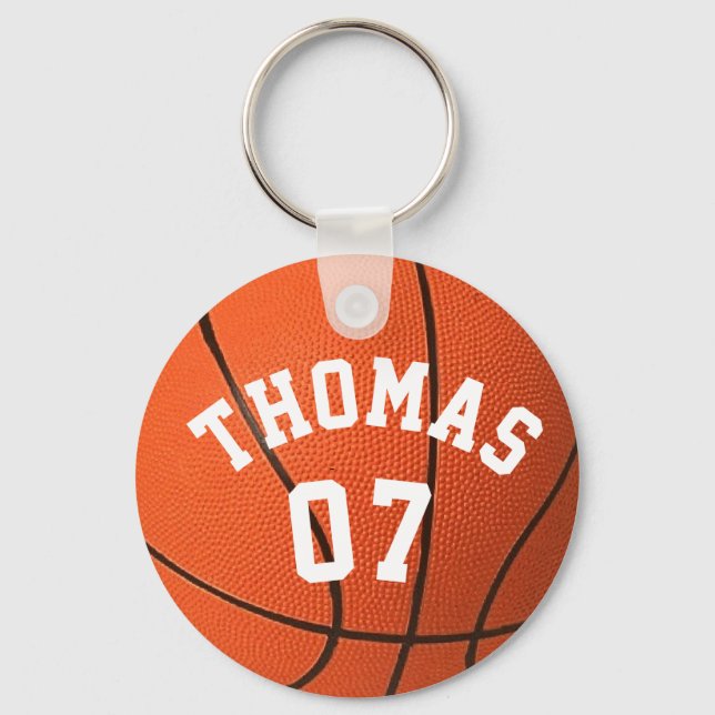 Monogram-basket namn och nummer Anpassningsbar Nyckelring (Framsida)