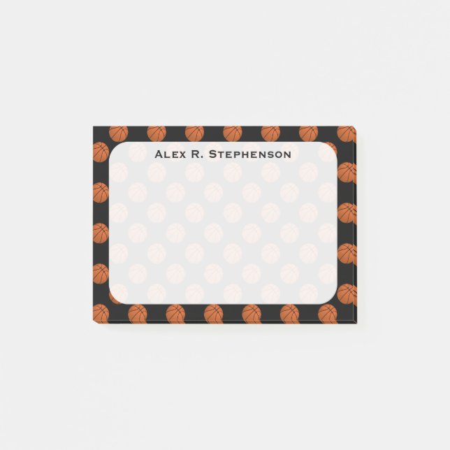 Monogram Basketball Bollar på Black Post-it Block (Framsida)