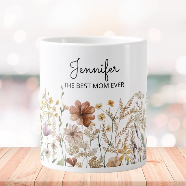 Monogram Bästa Mamma Akvarell Vildblomma Blommig  Jumbo Mugg (In situ)